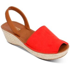 Kenneth Cole Wedge Slingback Espadrille Fine Glass Red Tan Women's Size 6.5